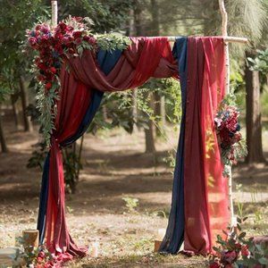 Ling's Moment Flower Arch Decor with Drapes in Burgundy & Navy